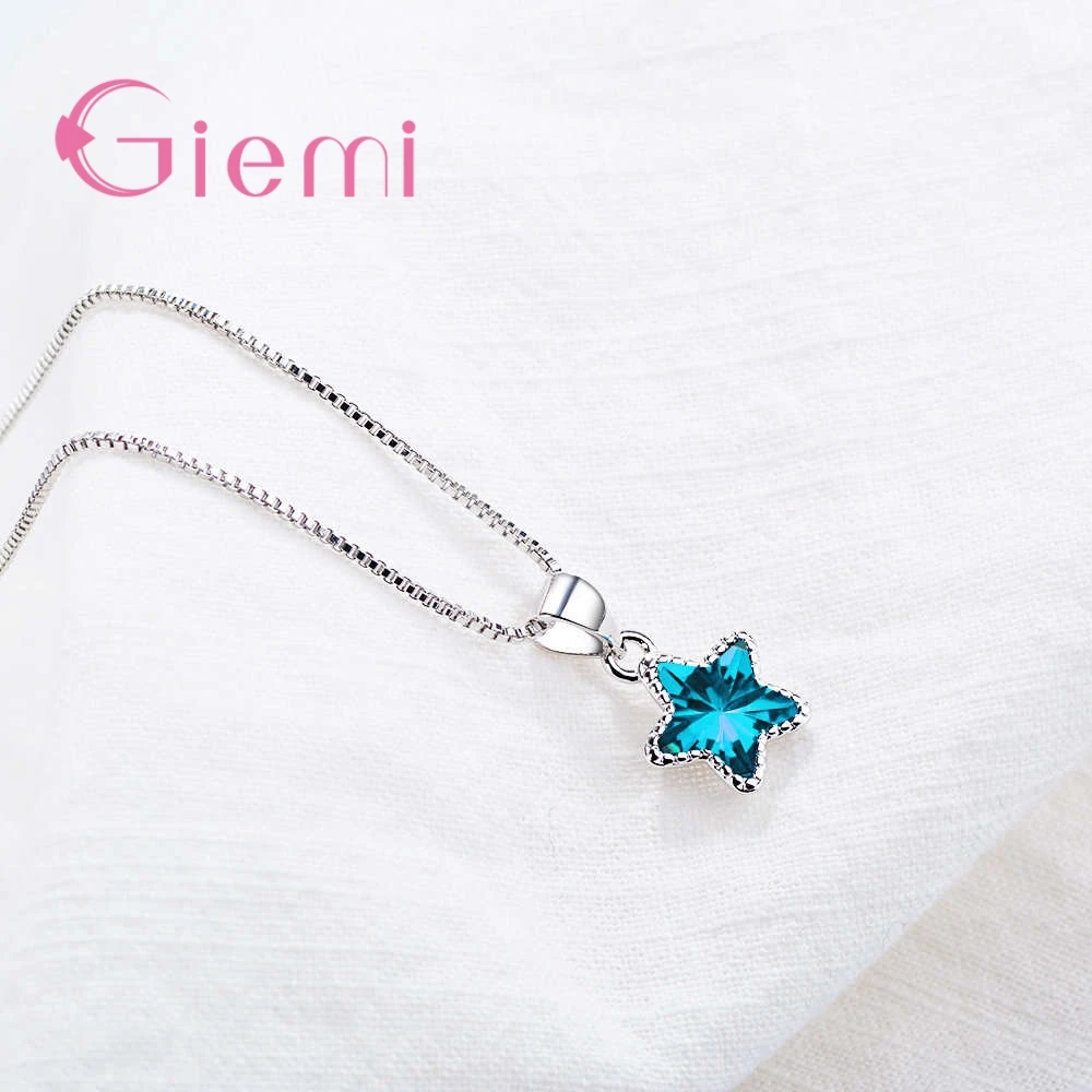Tiny Female Nice Blue Star Pendant Necklace for Women Girl Party Banquet Decoration 925 Sterling Silver  Jewelry Wholesale