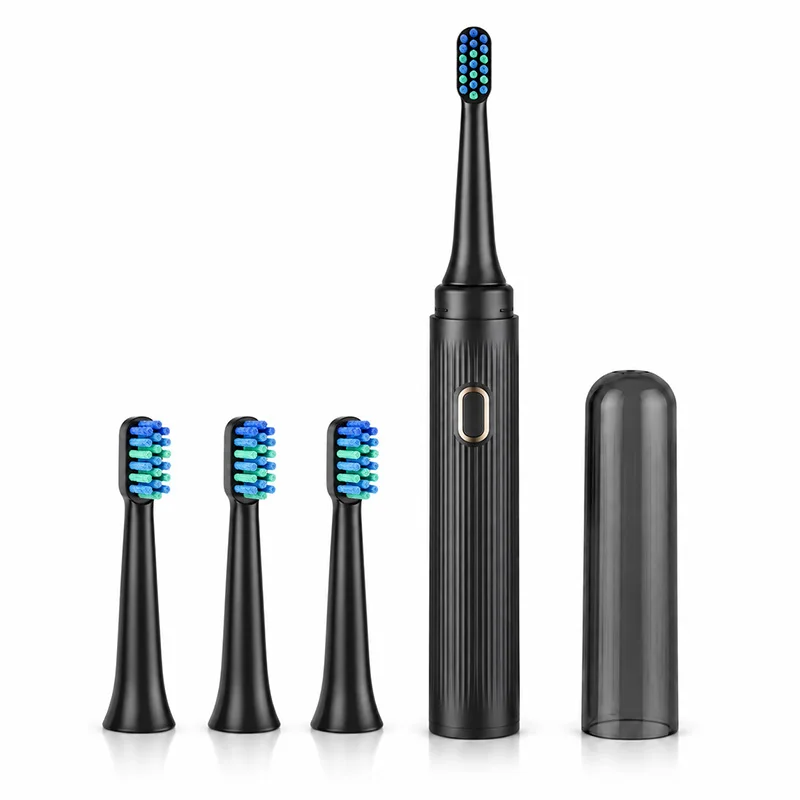 Spazzolino da denti elettrico a ultrasuoni, spazzolino da denti elettrico con 4 testine di ricambio, ricarica USB, impermeabile IPX7.