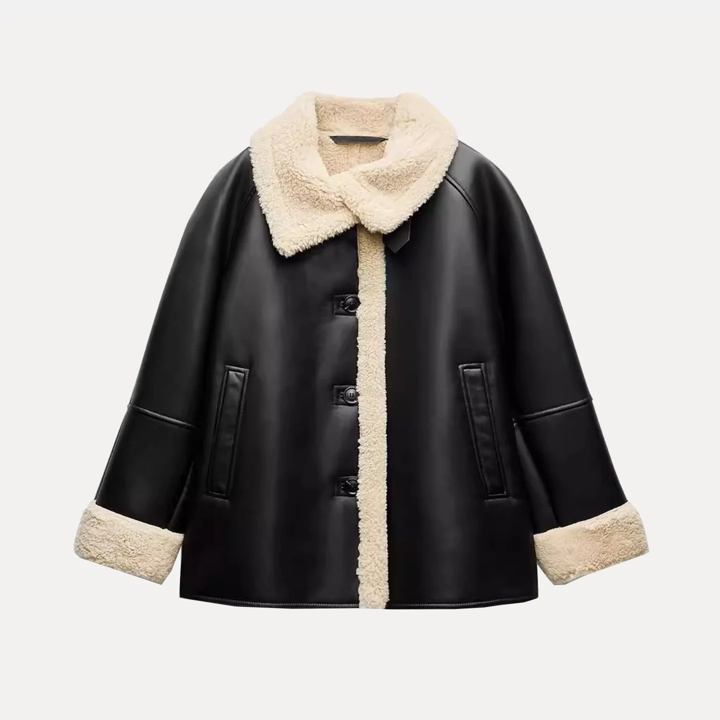 Elegancki, casualowy płaszcz ze skóry naturalnej z futrem, jesień 2025, damski, premium, odzież wierzchnia, osobowość, dojazdy do pracy, szybki.