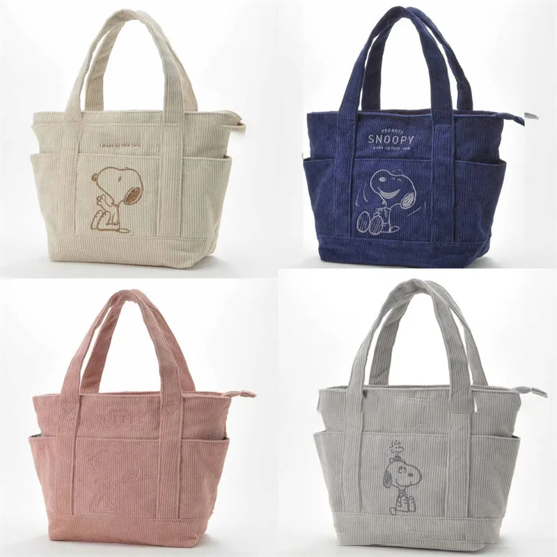 

MINISO Snoopy New 2024 Kawaii Anime Corduroy Handbag Cute Cartoon Fashion Casual Multi Functional Large Capacity Tote Handbag