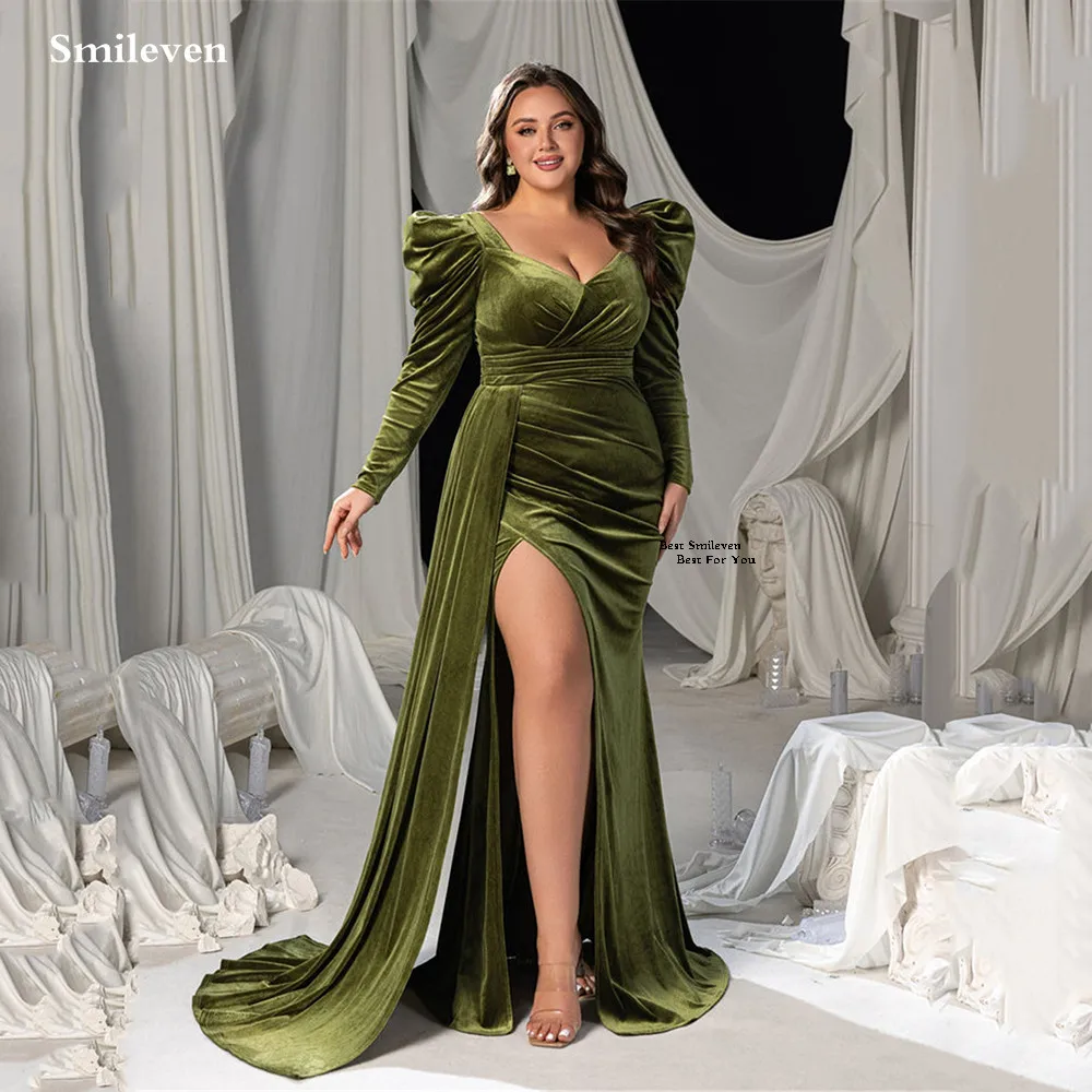 

Smileven Luxury Mermaid Prom Dress Waist Cinching V Neck Party Gowns Puff Sleeves Side Silt Occassion Dress Customized 2026