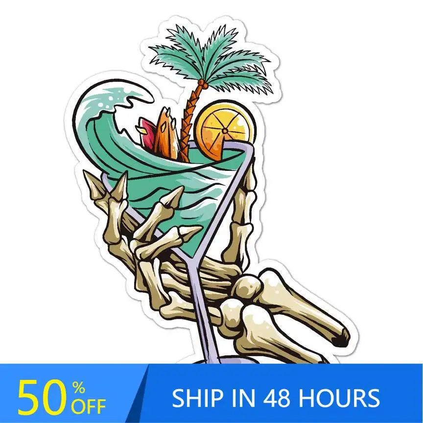 

Tropical Cocktail Skeleton, Sticker, Vintage Car Boat Bumper Truck Waterproof Vinyl Decal Sticker Aesthetic Unique