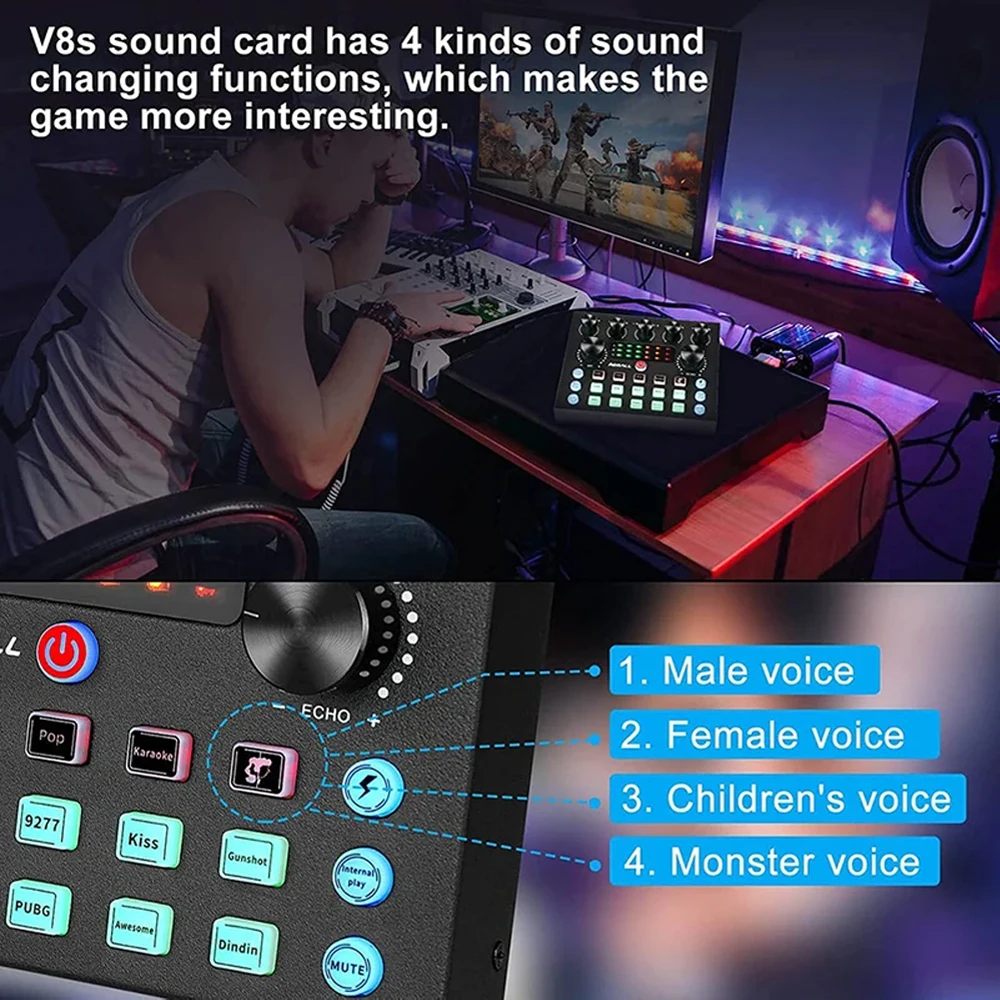 Podcast equipment set with voice changer, podcast mixer, with BM800 microphone, suitable for podcast, recording, live broadcast