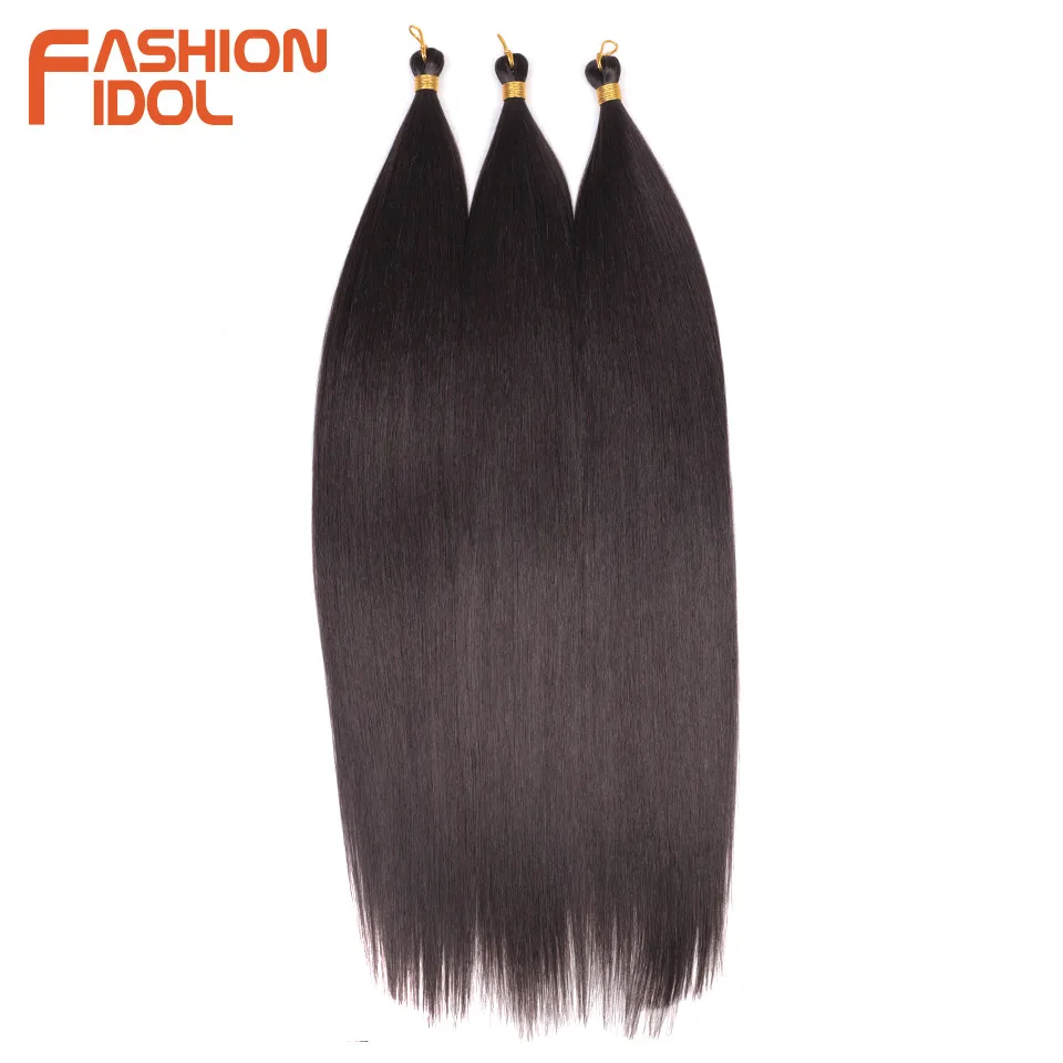 FASHION IDOL-extensiones de cabello sintético, pelo de poni liso de 28 pulgadas, 3 piezas, trenzas de ganchillo, suave, fibra falsa