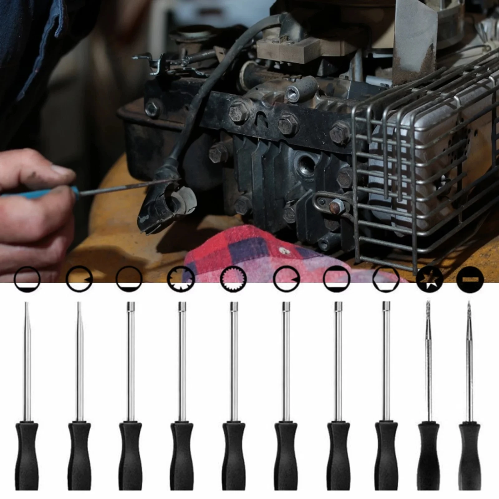 10pcs Screwdriver Kit Small Carburetor Tune up Carburetor Adjustment Tool Single D Double D Hexagon Hex Socket Kit Set