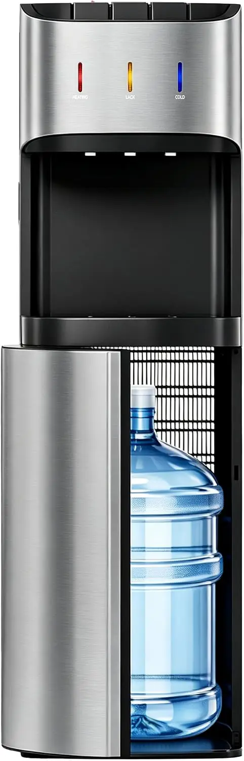 Bottom Loading Water Cooler Dispenser for 3-5 Gallon Bottles, 3 Temperature - Hot, Cold & Room Water， Satin Silver