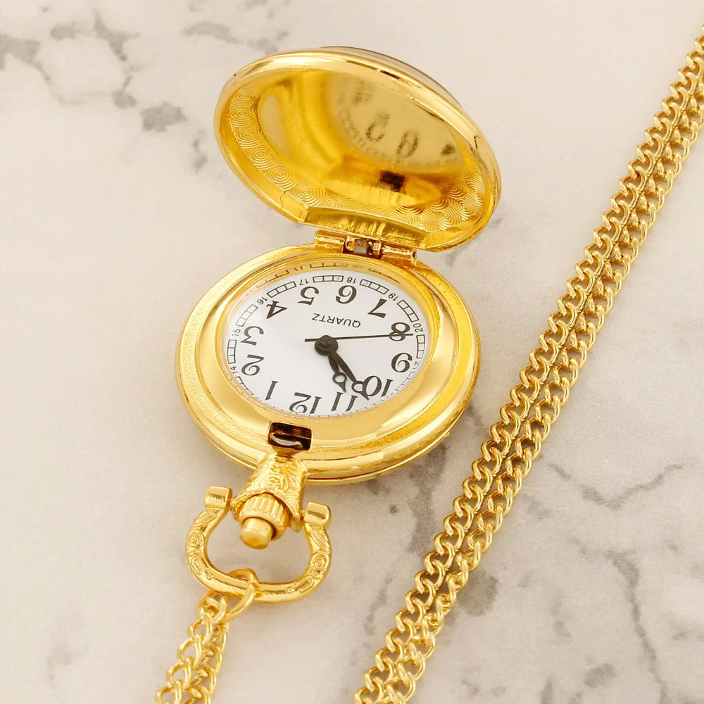 パーソナライズされたファッションゴールデンステンレス鋼神秘的なイエスデザインクォーツ懐中時計ネックレス女性男性ジュエリーペンダントチェーン