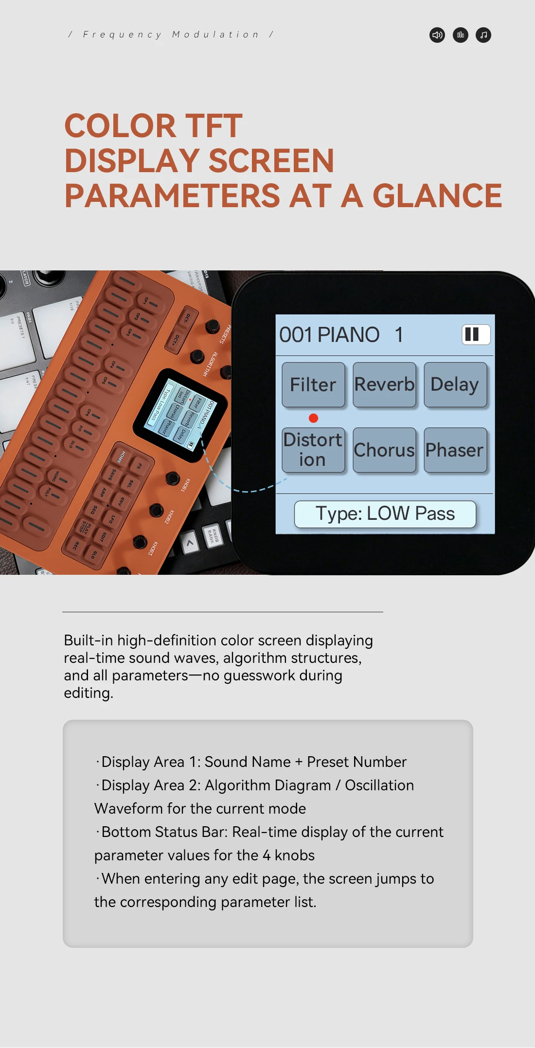 M-VAVE FM-1 (SK15)  Orange Handheld Synthesizer – 27-Key Silicone Keyboard, 12-Voice Poly, 2000mAh Battery, Built-in Speaker view 4