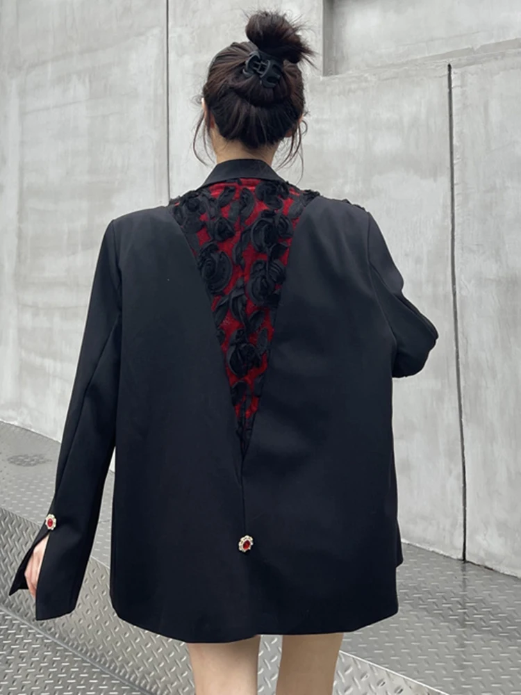 YERMORA Zwart Gesplitste Bloem Knop Casual Blazer Voor Vrouwen Revers Lange Mouw Losse Nieuwe Jas Mode Tij Lente Herfst 2025