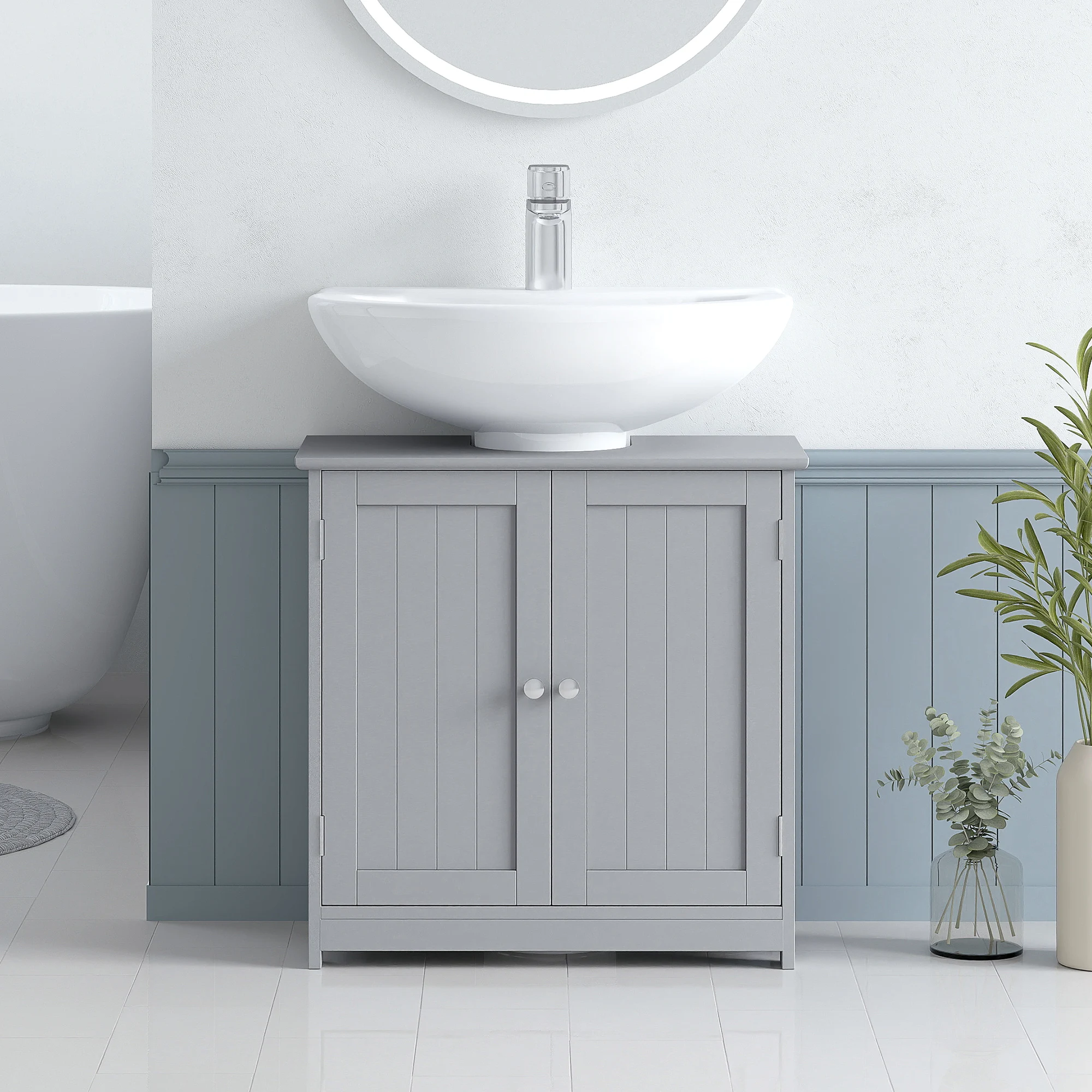 Pedestal Sink Storage Cabinet, Bathroom Sink Cabinet with U-Shape Cut-Out and Adjustable Shelf, Gray