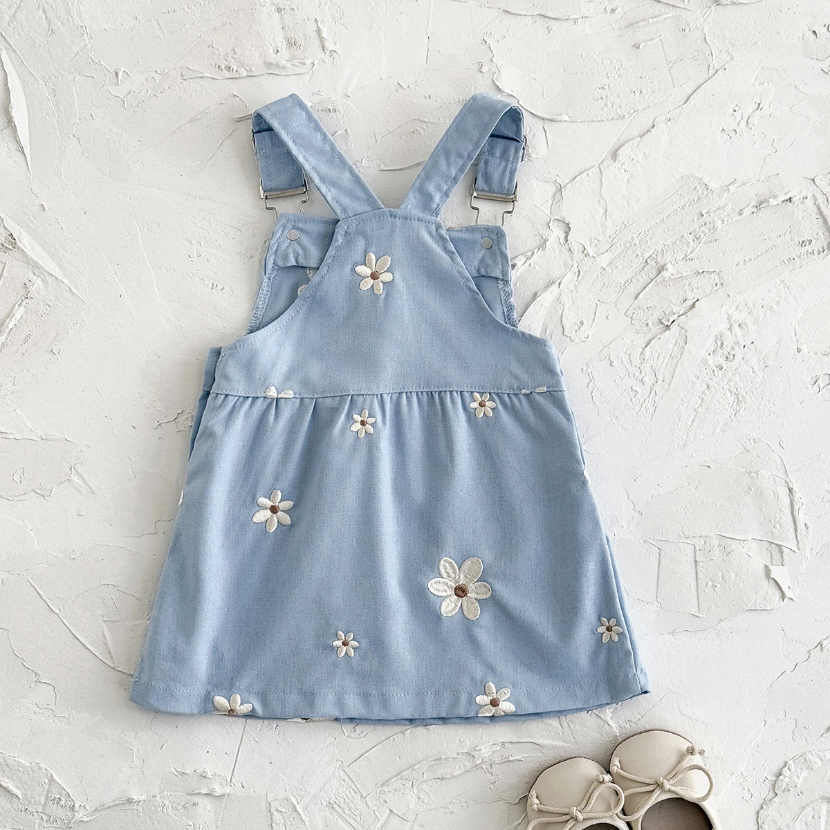 Toddler Infant Girls Denim Dresses Flowers Embroidery Strap Knee-Length Kids' Dresses One-piece 0-3 Years Overall Girl Clothes
