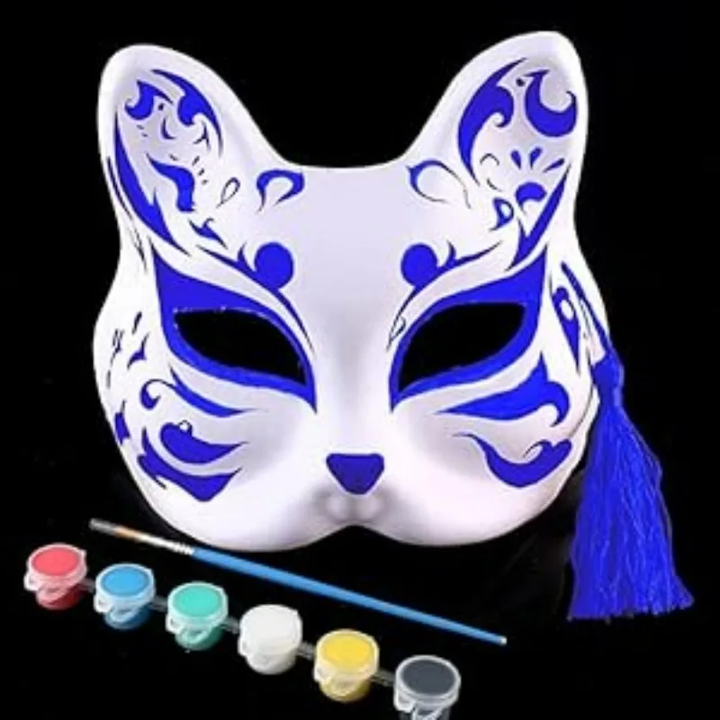 Halloween DIY Painting Cat Mask Free Drawing Elastic Rope Half Face Fox Masks Cosplay Face Shield Festival Celebration Props