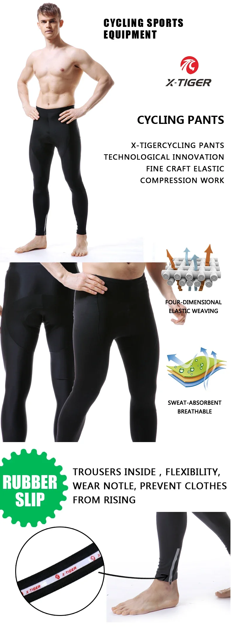 X-TIGER Fahrradhose Herren mit Gel-Polsterung, Fahrradbekleidung, MTB Rennradhose, rutschfeste Beinabschlüsse, Fahrradhose, Outdoor-Outfit, Kleidung – Detail 1
