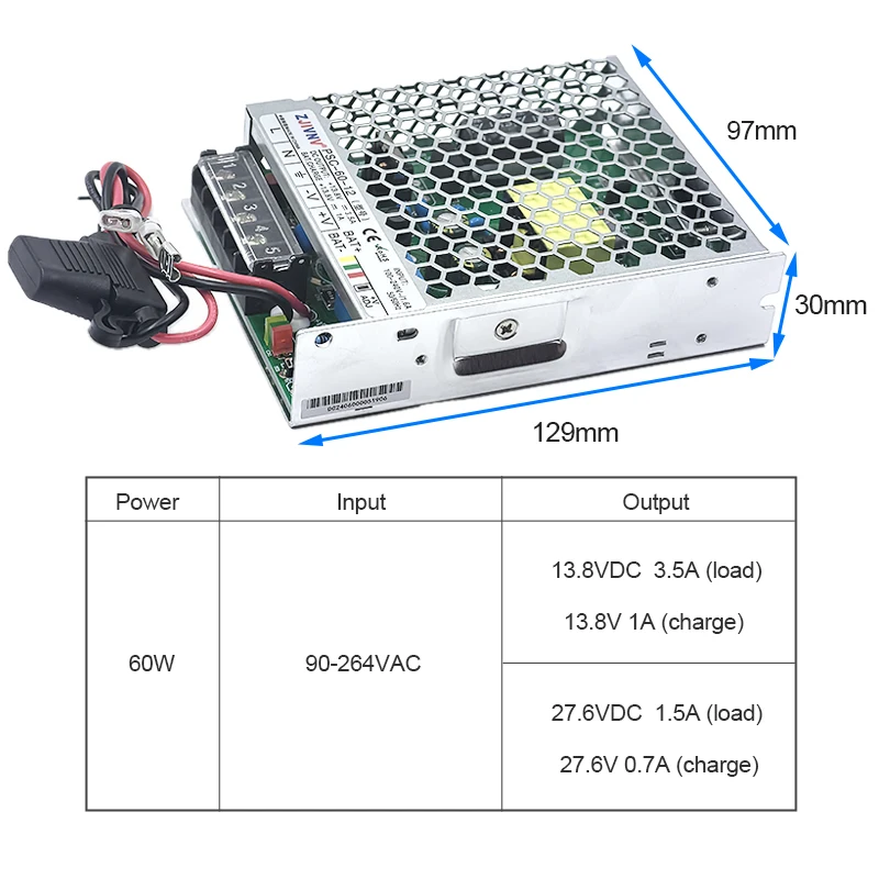 60W UPS Uninterruptible Switching Power Supply No Switch Time AC to DC Lead-acid Battery 13.8V 1A 27.6V 0.7A PSC-60-12 PSC-60-24