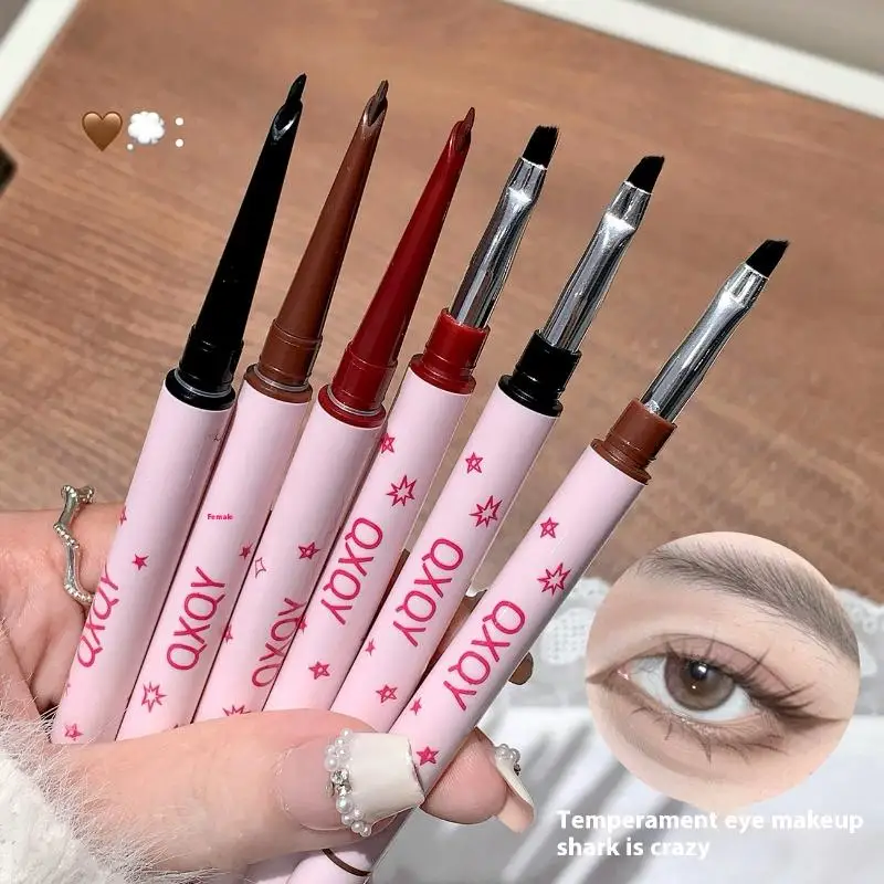 Double HEAD ปากกาอายไลเนอร์ 2 In 1 NATURAL Matte โกหก Silkworm Eye Liner เจลดินสอยาวนานสีดําสีน้ําตาลแต่งหน้าเครื่องสําอางค์เครื่องมือ