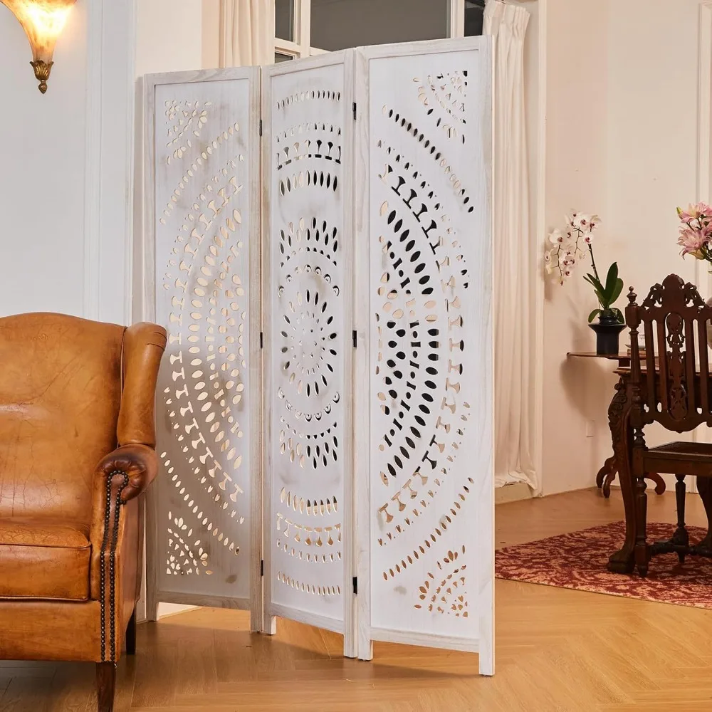 

66.9Inch Folding Room Divider, 3 Panels Wood Carved Privacy Screens, Free Assembled Freestanding Partition for Home Office Resta