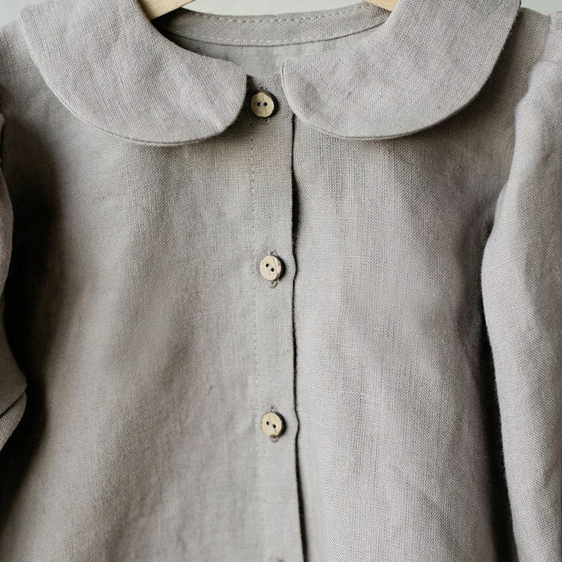 Autumn Retro Girls Long-Sleeve Cotton And Linen Shirts With Buttons New Baby Girl Casual Doll Collar Lantern Sleeve Tops TZ151