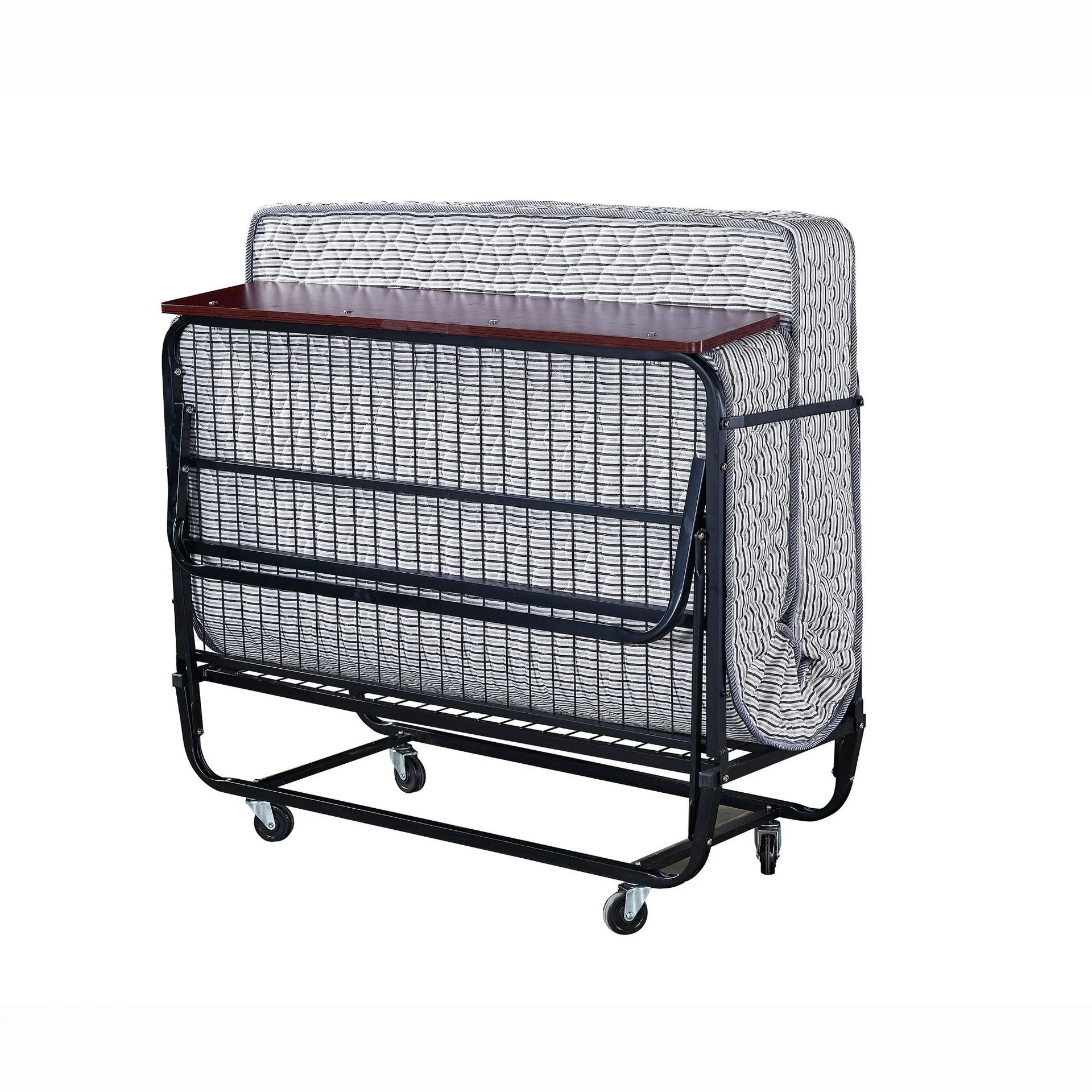 Hotel Use Rollaway Metal Single Portable Foldable Folding Bed with Spring Mattress for Hotel Use