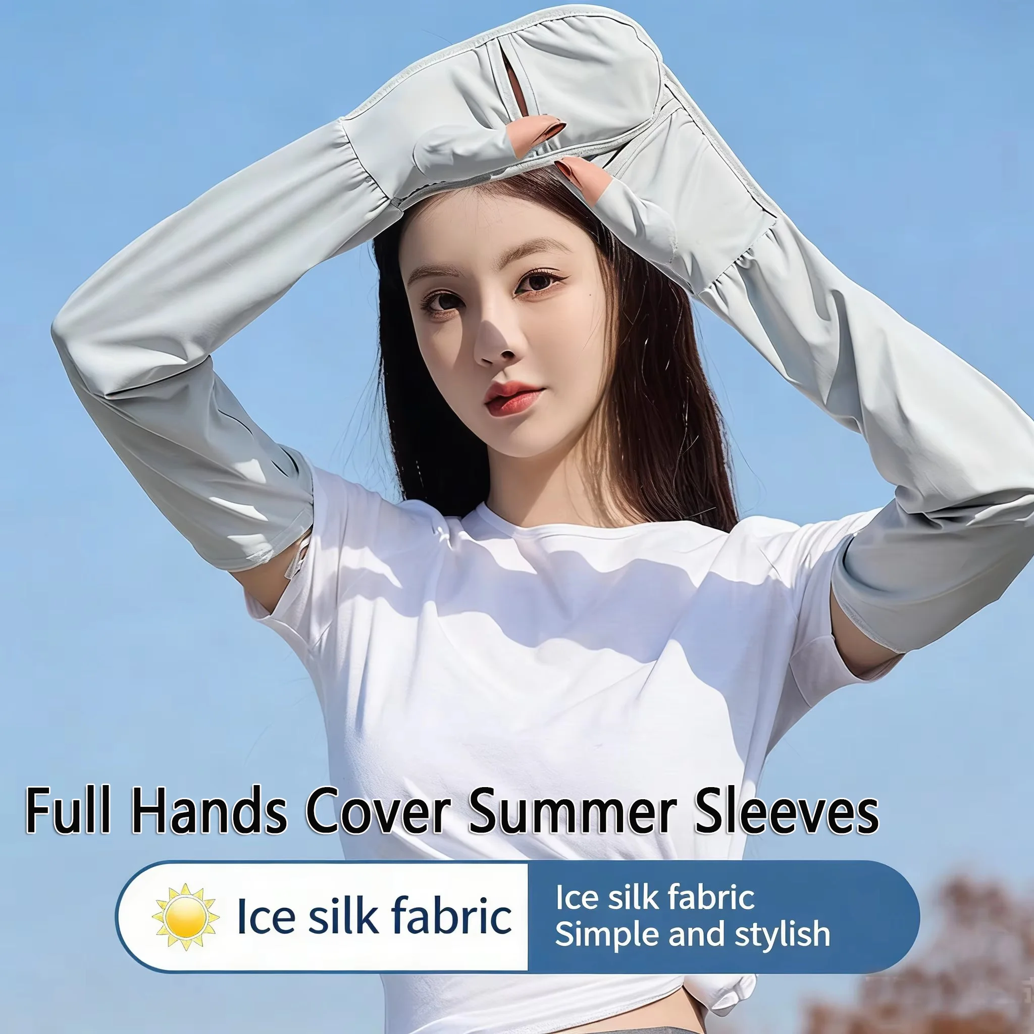 

Summer Arm Sleeve UV Protection Full Hand Cover Ice Silk Cycling Sleeves Adjustable Anti-Slip Cooling Hiking Running Arm Sleeve