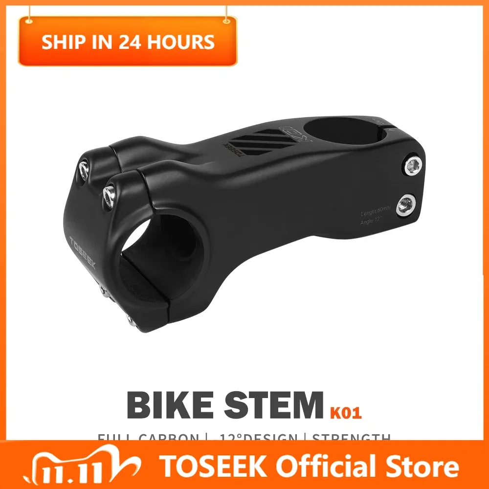 TOSEEK K01 Carbon Stem -12 Degree Ultralight High-strength Power Bicycle Road/MTB Handlebar Stem Table Bicycle Stem Bike Parts