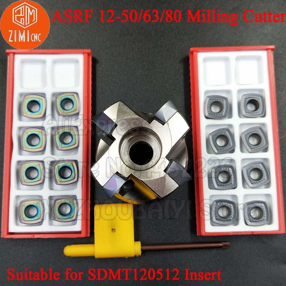 ASRF 12-50-22-4T ASRF 12-63-22-4T ASRF 12-80-27-5T ASRF 12 Indexable Face Milling Cutter Turning Tool for SDMT120512 Inserts