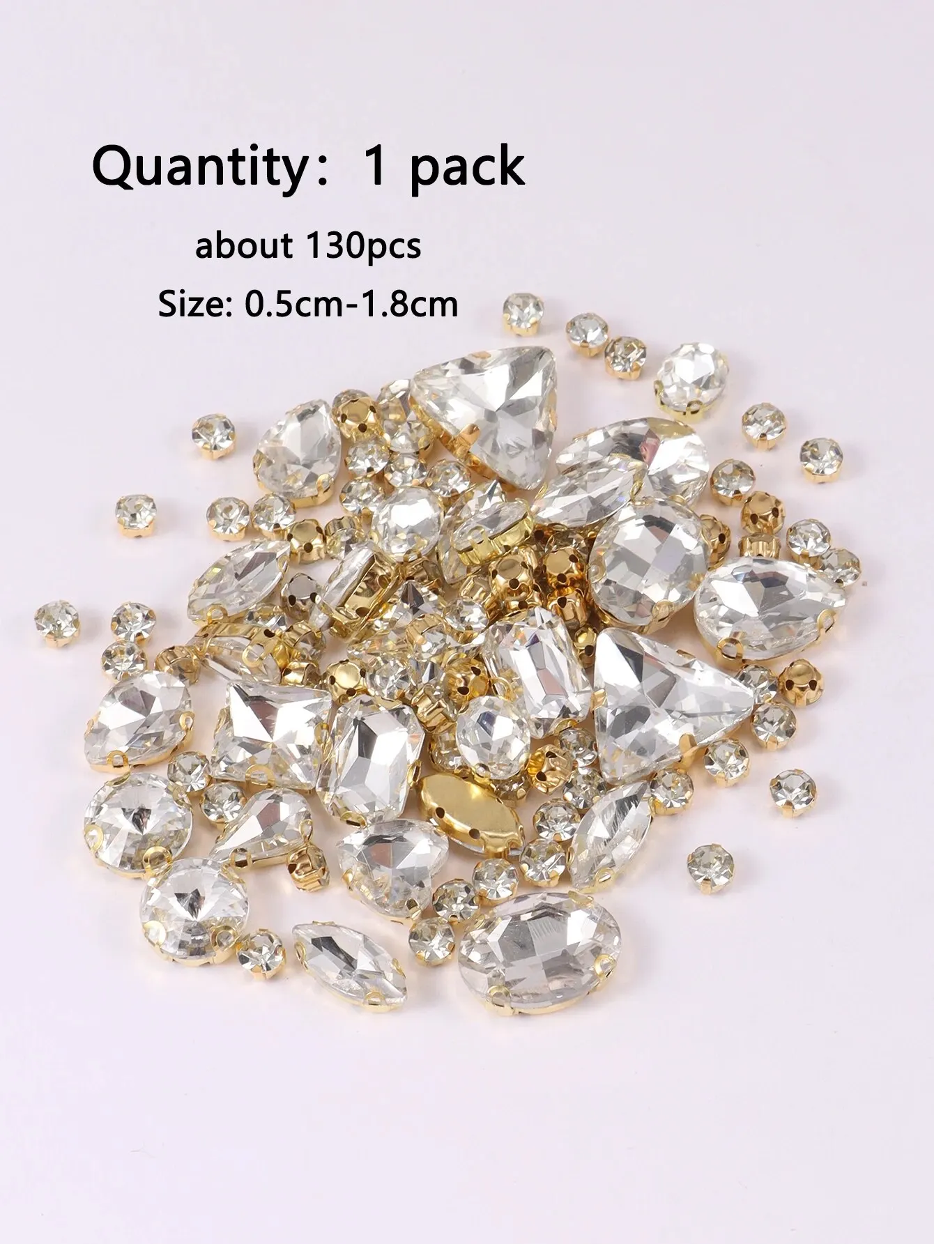 Sew On Rhinestones, Choupee 130PCS Sew On Glass Rhinestone Metal Back Prong Setting Sewing Claw Rhinestone Mixed Shapes