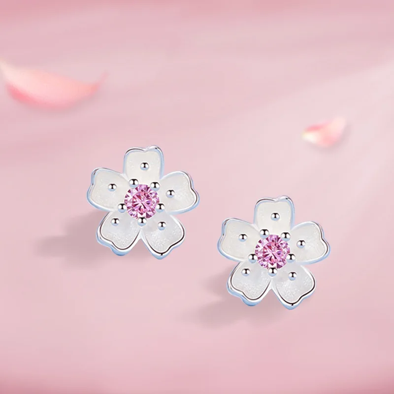 Luxury Brand Trend Designer New Cheery Flower Stud Earrings Korean Female Women's Small Earrings Wedding Jewelry