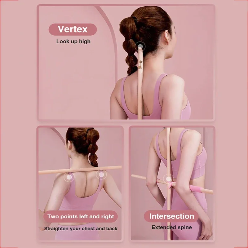 Body Sculpting Home Fitness Wooden Yoga Pole Open Shoulder Beauty Back Posture Corrector Multipurpose Pranayama Stick for Dance