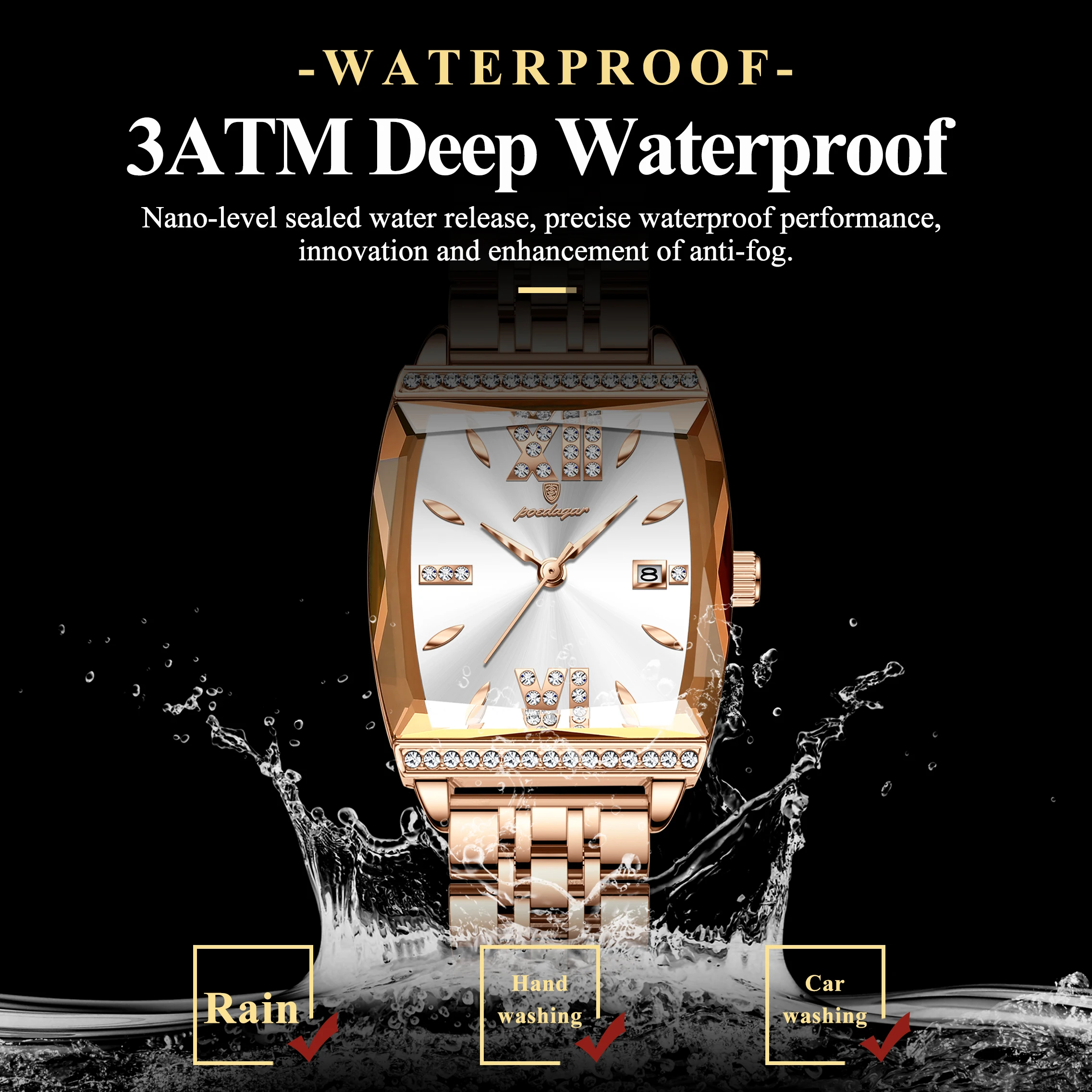 POEDAGAR ساعة يد نسائية فاخرة عالية الجودة مقاومة للماء كوارتز للسيدات ساعة ستانلس ستيل موضة ساعات نسائية Reloj