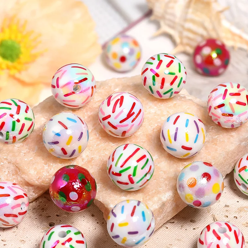 DIY Jewelry Findings Colorful Painting Polka Dots Christmas Decoration Round Gumball Beads Bubblegum Necklace Pen 100pcs 16mm