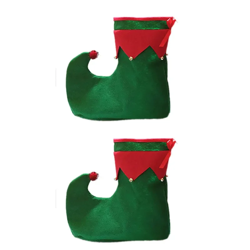 One Pair Adult Wearable Elf Boots for Adult Pom Pixie Elf Shoes Christmas Party Red Green Fancy Dress Costume Accessory