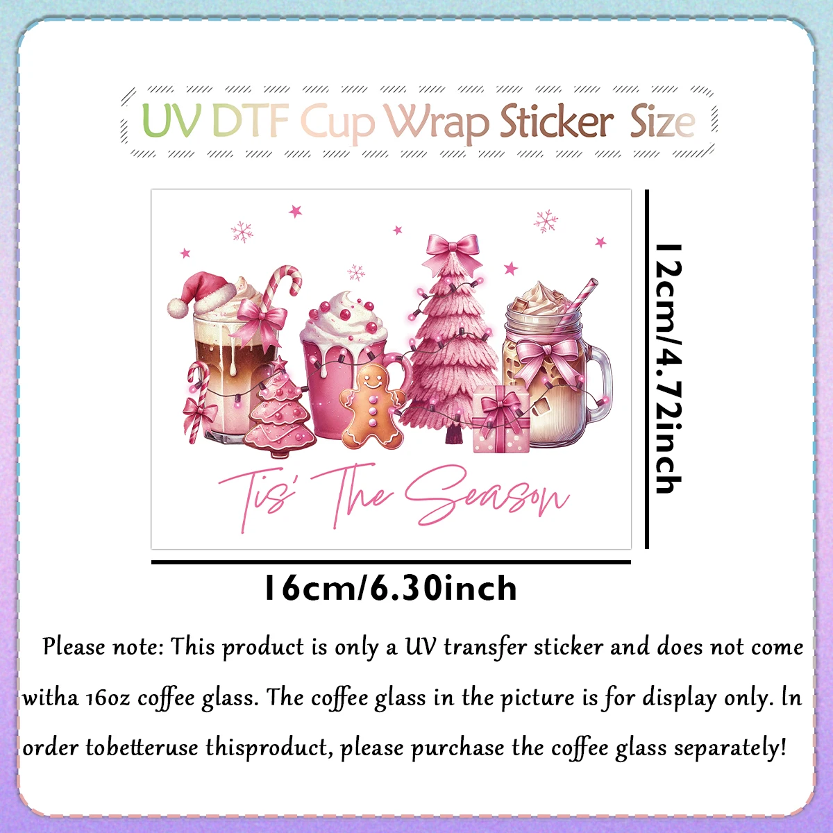 Christmas Tree UV DTF Cup Wrap Transfer Sticker for Glass Can,UV DTF Transfer Stickers Decals For 16Oz Cup,Christmas Decorations
