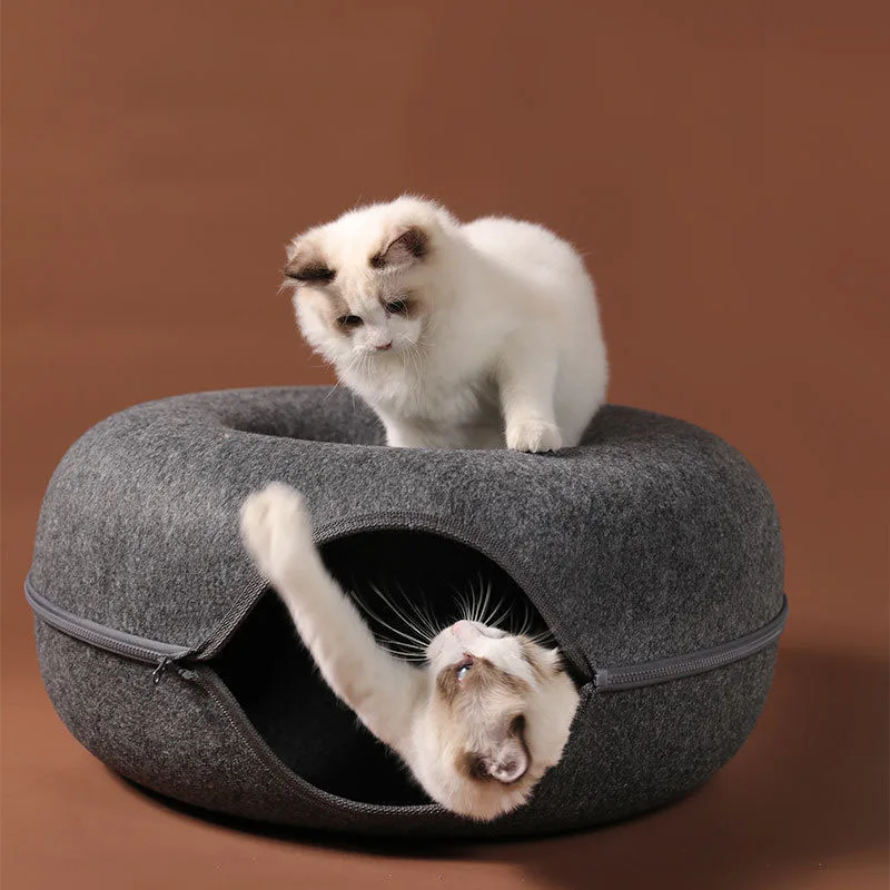 Donut Katzen bett Tunnel interaktives Bett Spielzeug haus für 2 Katzen Filz Haustier Katze halb geschlossen Höhle Indoor Training Zwinger Spielzeug