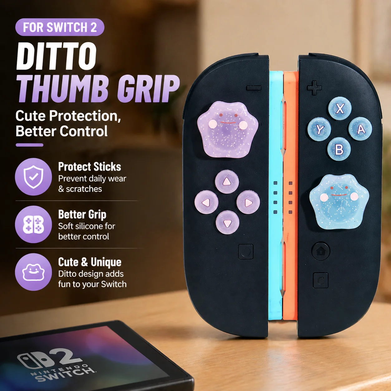 Silicone Joystick Cap for Nintendo Switch 2 NS2, Ditto Thumb Grip Cover, Protective Stick Cap for Joy-Con Controller