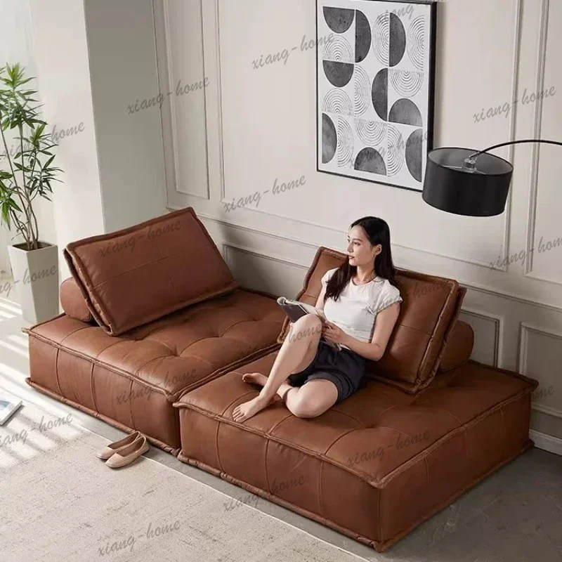 Factory Direct Modern Modular Sofa Living Room Antique Small Apartment Internet Celebrity Straight Row Tofu Block Leather Sofa H