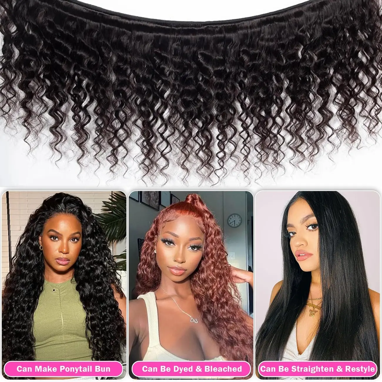 Deep Wave Human Hair Bundles 14 16 18 Inch Curly Bundles Human Hair 12A 100% Unprocessed Human Hair Bundles Deep Wave Weft