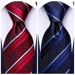 Hi-Tie a righe bordeaux blu nero uomo elegante cravatta fazzoletto gemelli 3 pezzi Set moda classica seta cravatta di lusso per uomo