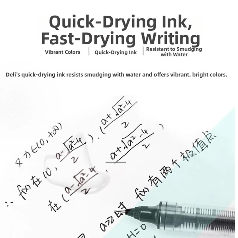Deli 6/12pcs Direct Flow Ballpoint Pens Quick Drying High Capacity 0.5 Black Gel Pen Student to Take Tests Complete Homework
