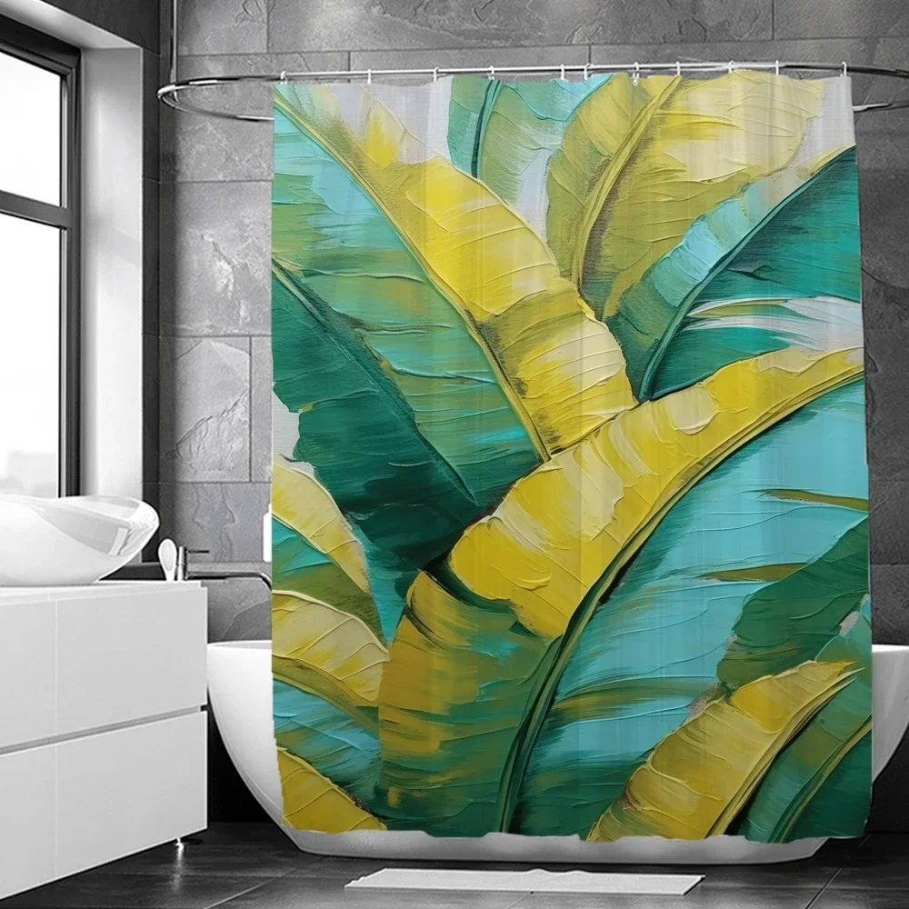 Watercolour Plant Palm leaf Shower Curtain Print Nordic Minimalist Polyster Bathroom Curtains Home Decor Curtain with Hooks