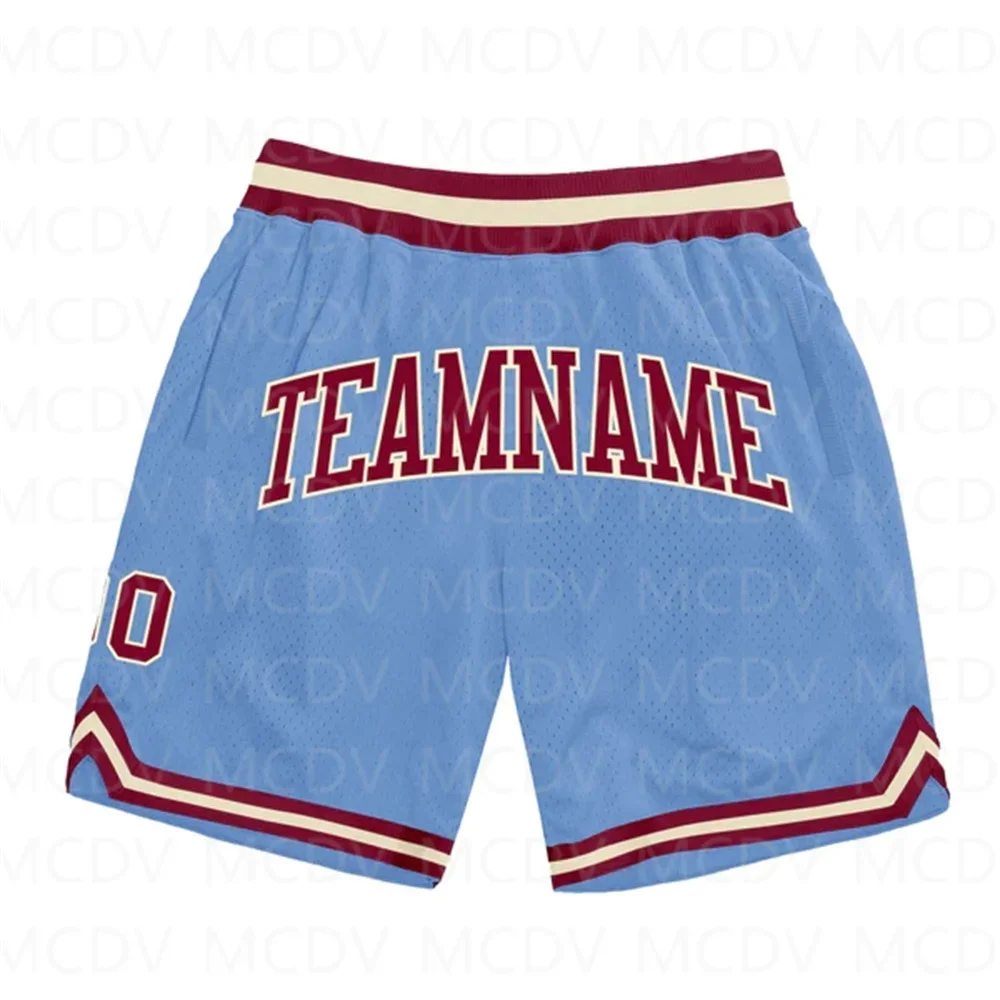 Short de basket-ball bleu clair personnalisé pour homme, authentique, imprimé intégral en 3D, short de plage à séchage rapide, marron