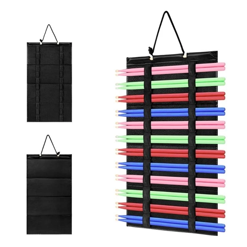 Hanging Drumstick Holder, Wall Drumstick Display Bag for 12 Pairs Drumsticks, Foldable Felt Drum Holder Pouches