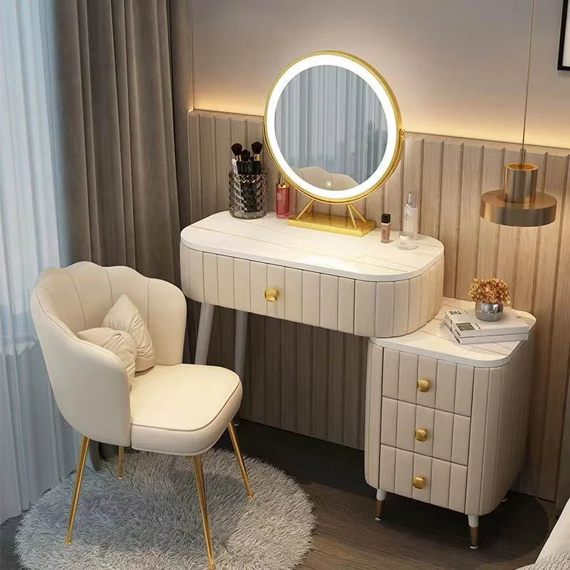 

Luxury Dressing Table Bedroom Modern Minimalist Makeup Table Integrated Cabinet Nordic Small Apartment Storage Table Vanity