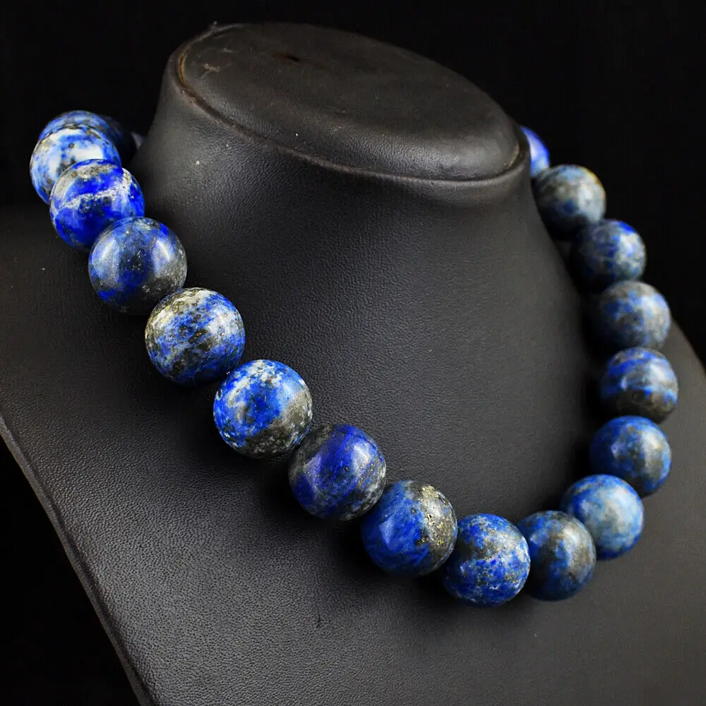 

Round Shape Cts Natural 14mm Blue Lapis Lazuli Beads Womens Necklace 18inch