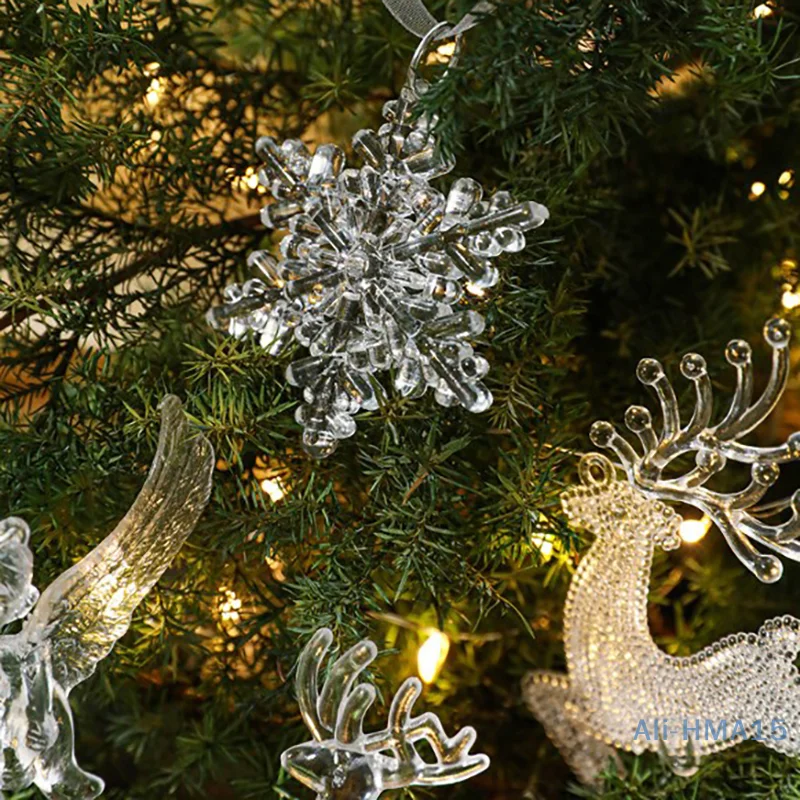 Pendenti con ghiaccioli a forma di fiocco di neve in acrilico Ornamenti natalizi in cristallo trasparente Pendenti pendenti per albero di Natale Decorazioni per feste a casa Capodanno