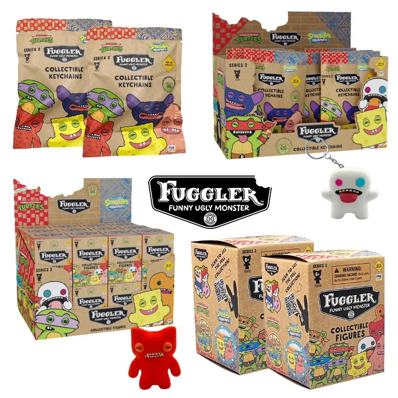 Original ﻿ Fuggler chaveiro caixa cega 2 dentes feios monstro adolescente mutante ninja tartarugas bob esponja figura chaveiro caixa mistério presente