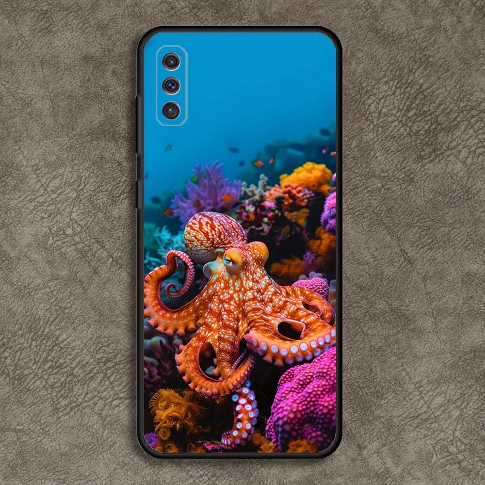 Marine Life Ocean Octopus Phone Case for SamsungA 91,80,73,72,71,70,53,52,51,42,41,40,32,31,30,22,21,20,S 4G 5G Soft Black Case