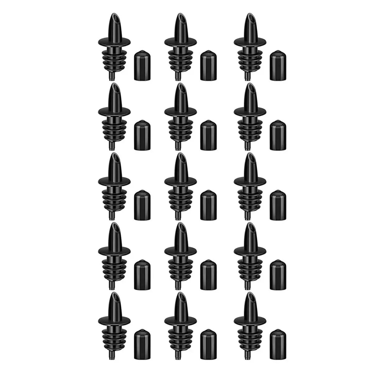 Bottle Pourers Syrup Pour Spouts Set,15pcs Snow Cone Syrup Liquor Bottle Pourers and 15 Rubber Dust Cap Covers
