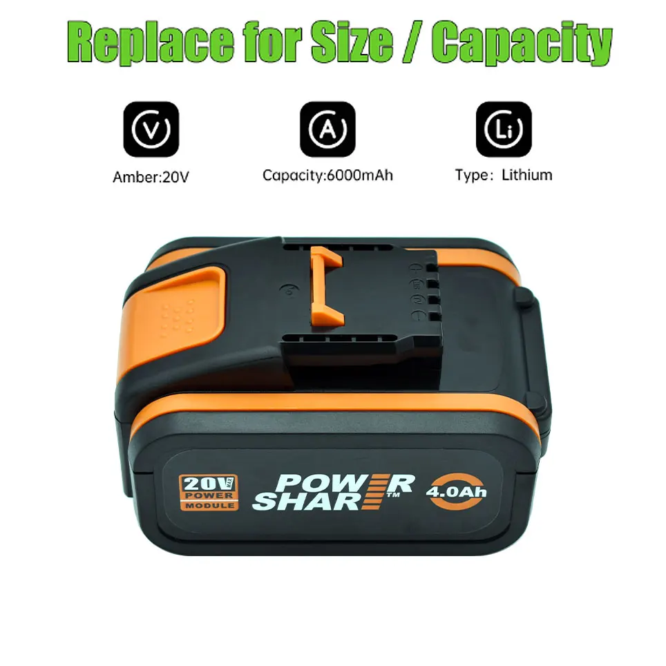 Worx 20V 4.0Ah Lithium battery Rechargeable WA3553 WA3551 WA3553.1 WA3570 for All WORX Electric and Garden Tools