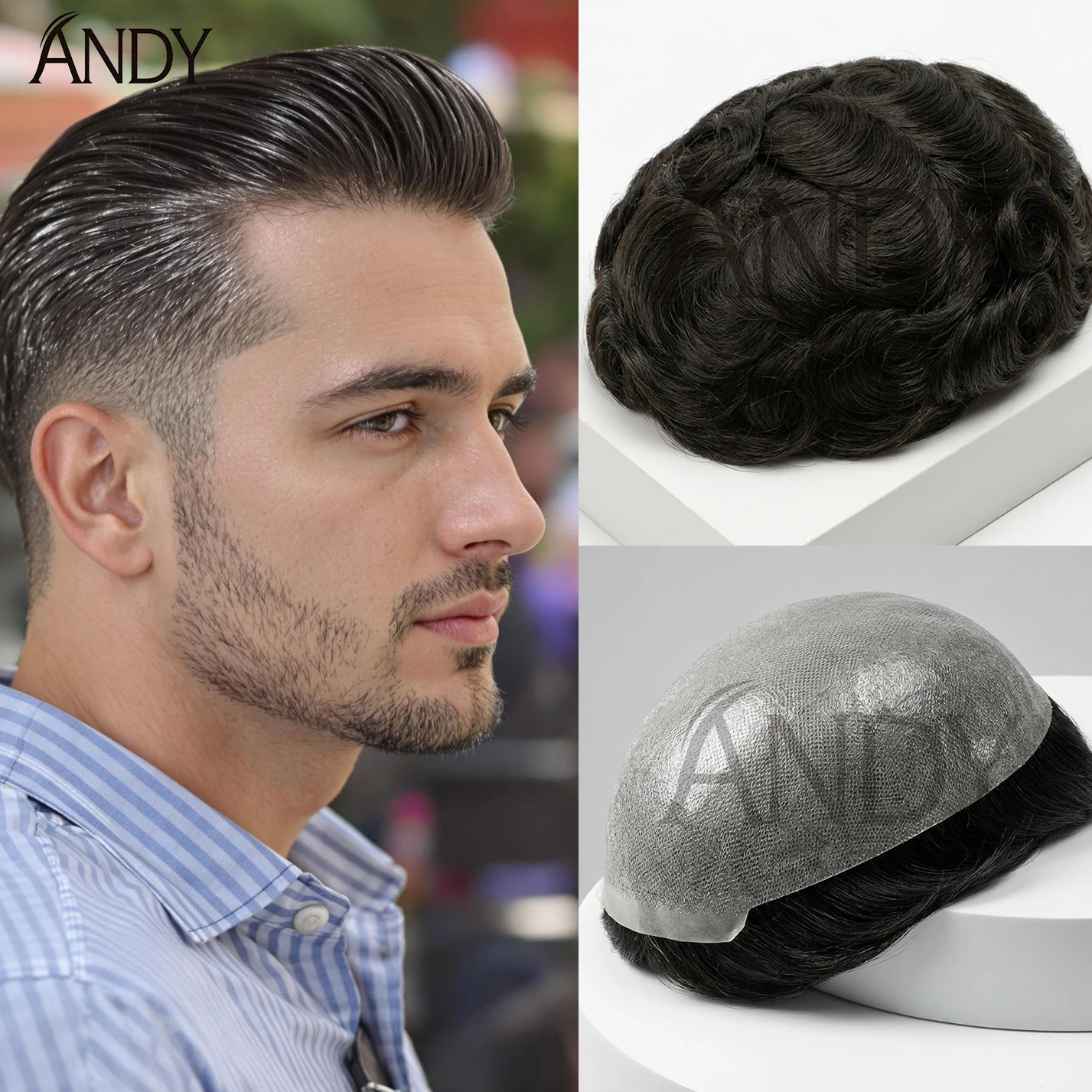 

Human Hair Top 0.02-0.04mm Super Thin Skin Men's Toupee Natural European Human Hair Male Wig Prosthesis Hair System For Men