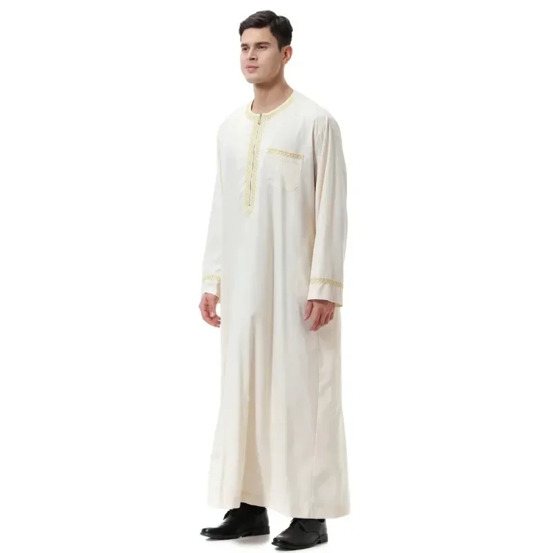 Eid 2025 hombres musulmanes Jubba Thobe estampado cremallera Kimono vestido largo Arabia Saudita ropa Abaya caftán Islam Dubai vestido árabe Ramadán